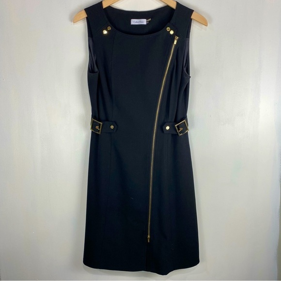 Calvin Klein Full Zip Up Buckle Snap Gold Hardware Sleeveless Mini Dress Size 4 - Picture 1 of 6